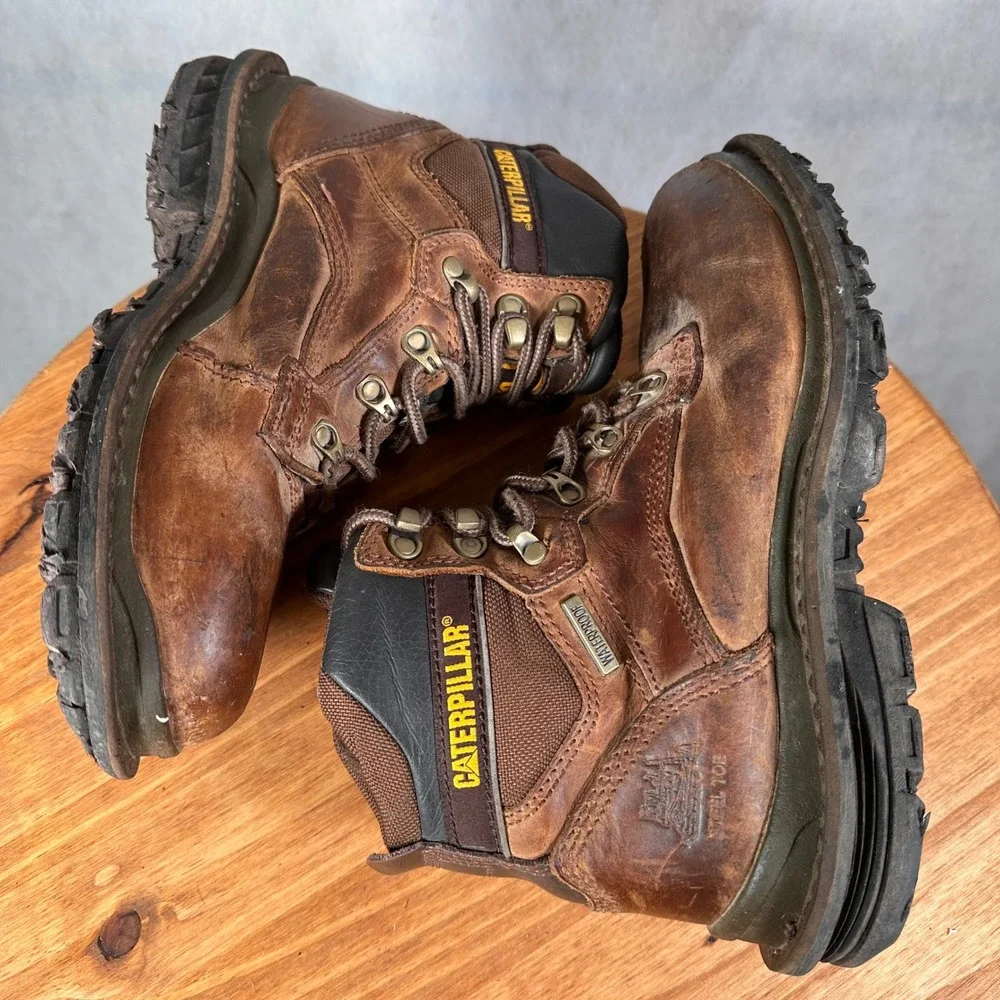 Caterpillar Steel Toe Work Boots Mens 7 Brown Good Waterproof P90040 Leather